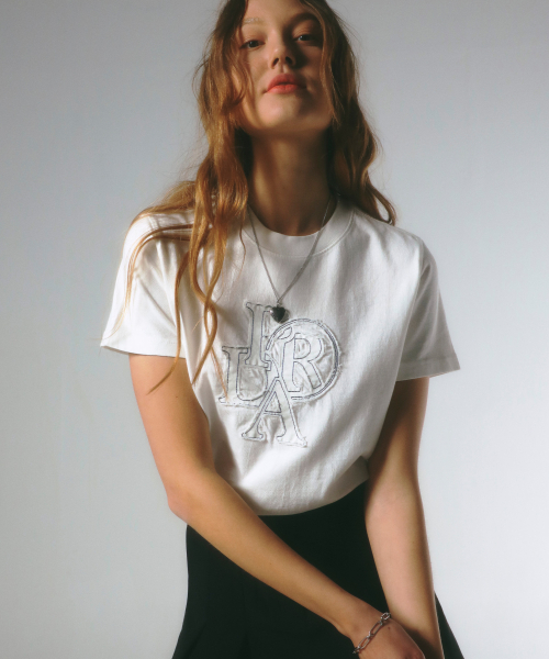 프렌다(prendafromplant) PRDA DENIM PATCH CREWNECK TEE WHITE