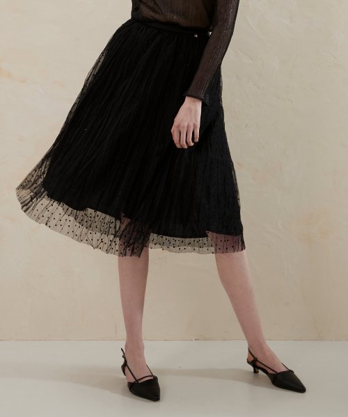 Black pleated tulle on sale skirt