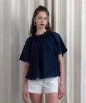 레트흐드레뚜왈(LETTRE DE LE TOILE) Summer tencel shirring blouse (Navy)