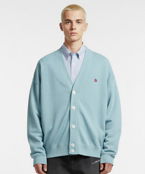 Small heart oversized sweat cardigan [Light blue]
