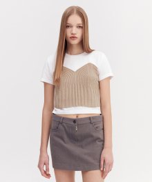 KNIT LAYERED T-SHIRTS [BEIGE]