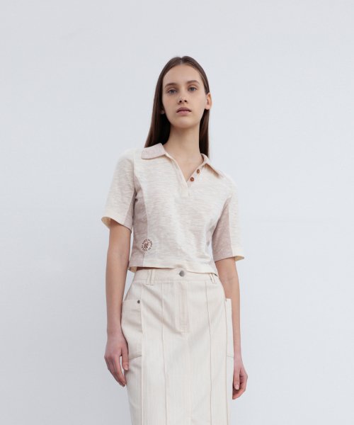LOGO EMBROIDERED CROPPED POLO TOP