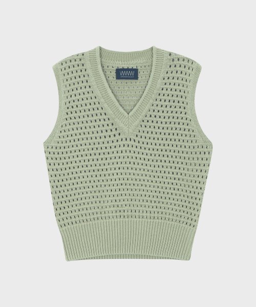 NET V-NECK KNIT VEST [SAGE GREEN]