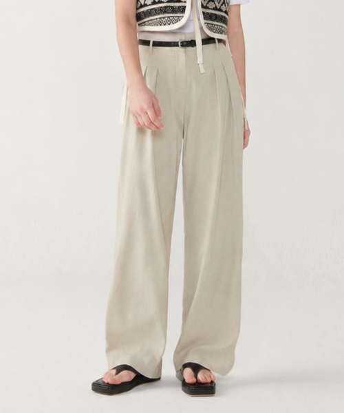 Wrinkle crape wide banding pants light warm grey