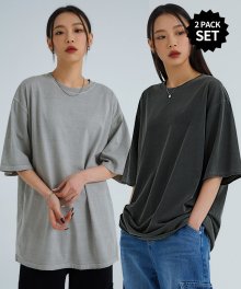 [세트상품] 피그먼트 더블스티치 하프 티셔츠 4color