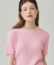 CABLE ROUND KNIT PINK