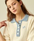 BUTTON COLLAR KNIT IVORY BLUE