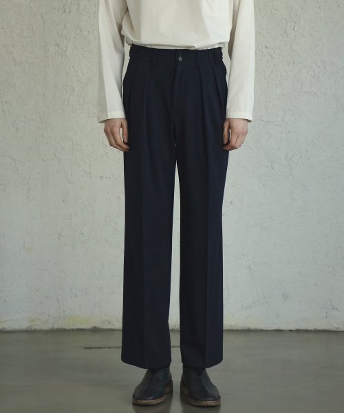 Reverse 2-pleats pants (navy)