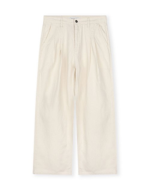 WIDE FIT TWO TUCK LINEN DENIM PANTS ECRU