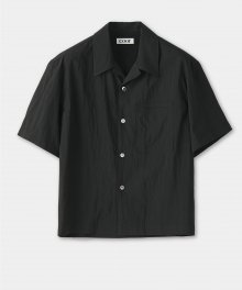 와이드 오픈 카라 숏 슬리브 셔츠 (블랙)