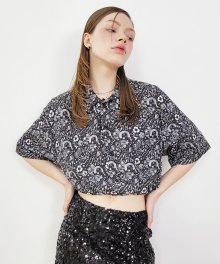 [RECYCLE POLYESTER] GRAPHIC PULLOVER SHORT-SLEEVED STRING SHIRT_BLACK