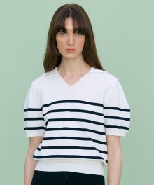 Daisy Solid Short Sleeved knit _OFF WHITE STRIPE