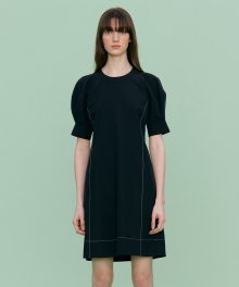 Volume Short Sleeved Mini Dress_BLACK