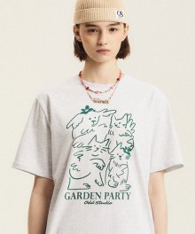 가든 파티 드로잉 티셔츠 - WHITE MELANGE