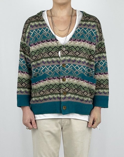 에이메이드(amadef) 빈티지 와이드넥 오버핏 니트 가디건(M.그린)