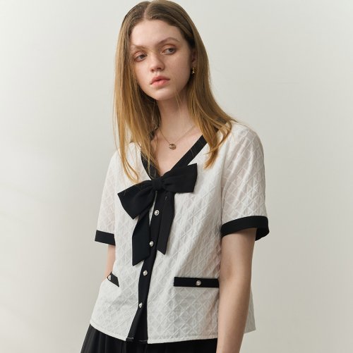 WD bow ribbon shirt jacket
