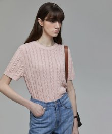 SUMMER BOUCLE STRIPED CABLE KNIT PEACH_UDSW2B225P1