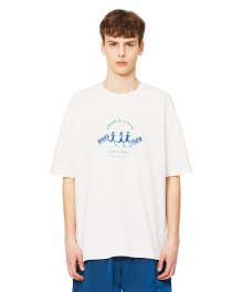 [빈티지 스포츠 무드] 화이트 세미 오버핏 MARA THON 아트웍 반팔 티셔츠 IETS2E701WT