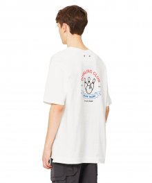 [빈티지 스포츠 무드] 화이트 세미 오버핏 BOWLING CLUB 아트웍 반팔 티셔츠 IETS2E703WT