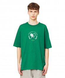 [빈티지 스포츠 무드] 그린 세미 오버핏 TENNIS CLUB 아트웍 반팔 티셔츠 IETS2E705E2