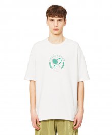 [빈티지 스포츠 무드] 화이트 세미 오버핏 TENNIS CLUB 아트웍 반팔 티셔츠 IETS2E705WT