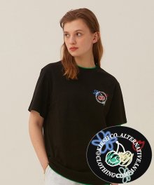 두들 체리 써클 로고 숏 슬리브 티셔츠 [블랙]