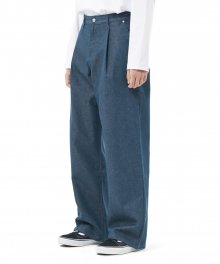 REAL WIDE ONE TUCK DENIM GREEN BLUE / WIDE