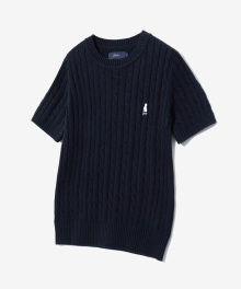WOMENS HERITAGE DAN CABLE SHORT-SLEEVE ROUND KNIT NAVY