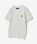 WOMENS HERITAGE DAN CABLE SHORT-SLEEVE ROUND KNIT IVORY