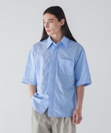 Seersucker Pocket Half Shirts - Blue