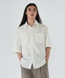 Seersucker Pocket Half Shirts - Ivory