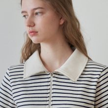 Half zip-up stripe t-shirt