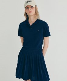 [22SS clove] Pique Pleated Polo Dress (Navy)