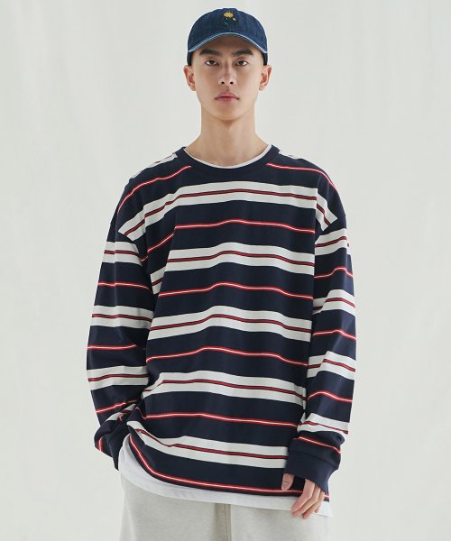 MUSINSA | MELANGE MASTER Over Fit Multi Stripe Long Sleeve T-shirt