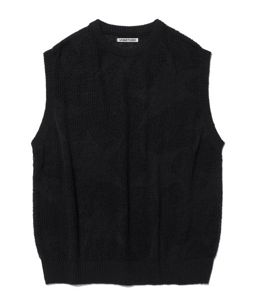 [ビバスタジオ] STAR-CHECKERED KNIT VEST★韓国の人気 비바스튜디오(VIVASTUDIO) STAR-CHECKERED KNIT VEST [BLACK