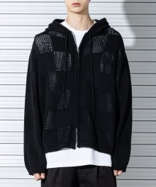 CHECKERBOARD MESHED ZIP-UP KNIT MSTNT002-BK