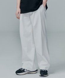 Two Tuck Wide Cotton Pants - Ivory
