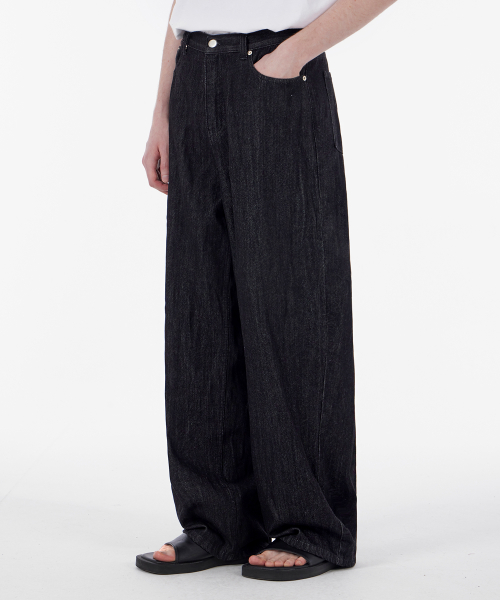 굿라이프웍스(goodlifeworks) 린넨 라이크 이지 와이드 데님 팬츠 블랙