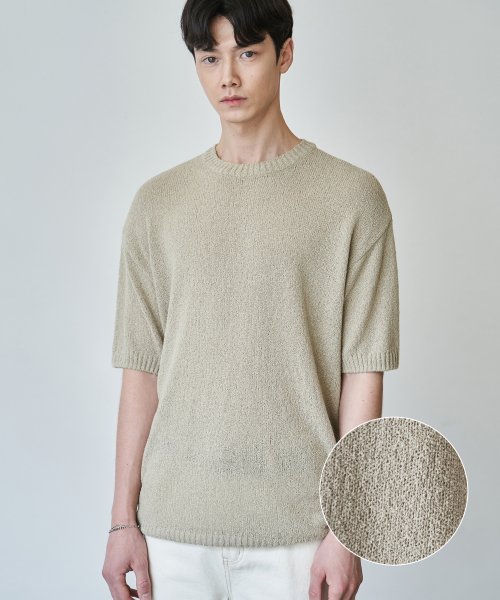 드로우핏(drawfit) 부클레 라운드 반팔 니트 [L.BEIGE]