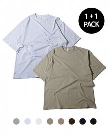 [패키지]엠보싱 레드 스티치 세미 오버핏 반팔 티셔츠