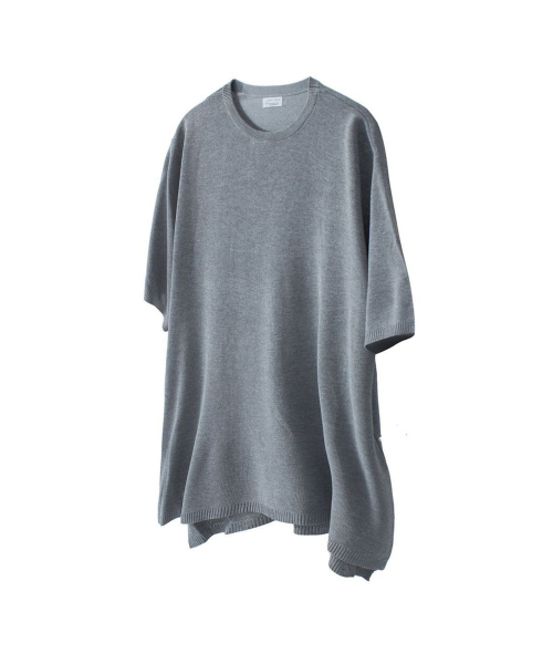 IRT110 вязаный топ с коротким рукавом и разрезом [Cool Knit] Bocashi Grey
