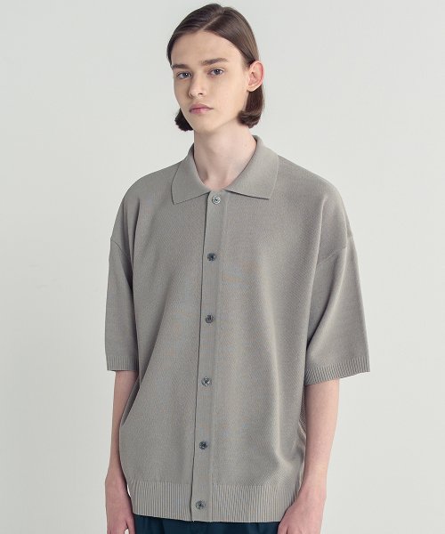 블론드나인(blond9) 코튼 카라 반팔 니트 가디건_샌드 그레이