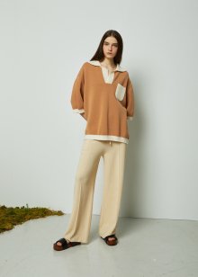 Organic cotton hand stitch collared shirts_beige