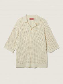Organic cotton camp collared crochet shirts_Ivory