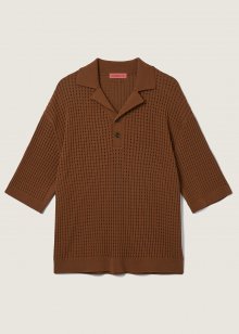 Organic cotton 100% camp collared crochet shirts_Terracotta