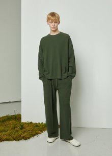 Elastic supima cotton whole garment wide pants_Basil green