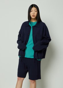 [SET] French linen cotton boucle coach jacket / half-pants_Navy