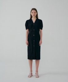 Wrinkle Pleats Button Dress Black (JWDR2E921BK)