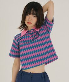 FJD ARGYLE PATTERN COLLAR BLOUSE HOT PINK