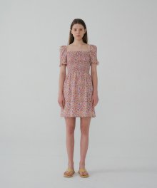 Monet Printed Smocked Mini Dress Pink (JWDR2E922P2)